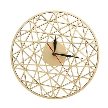 

HOT SALE Polygonal Modern Geometric Wooden Wall Clock Cobweb Contemporary Style Cut Living Room Clock