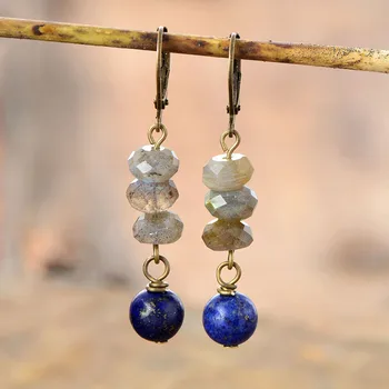 Natural Stone Women Dangle Earrings Labradorite Lapis Lazuli Drop Earrings Vintage Gifts Jewelry for mom wife