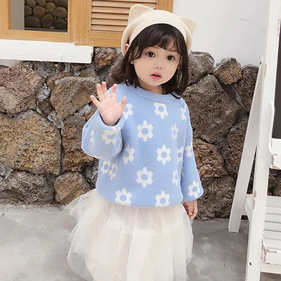light blue Новинка; сезон осень-зима; вязаные свитера для маленьких мальчиков и девочек; высококачественные хлопковые свитера с длинными рукавами для девочек - Цвет: light blue