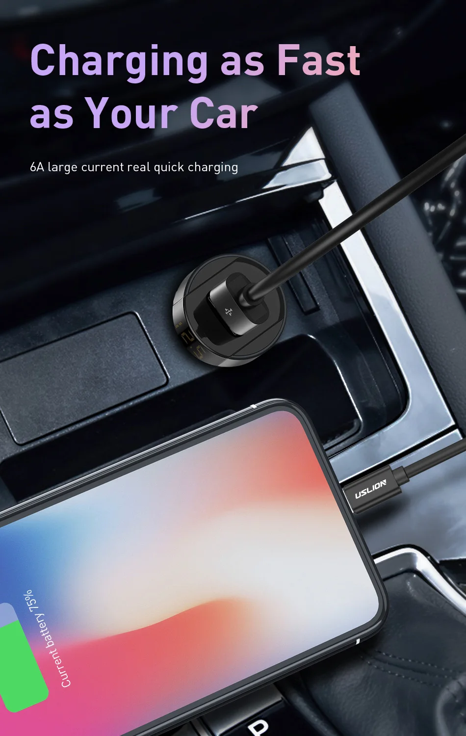 USLION PD цифровой дисплей 45 Вт Быстрая зарядка 3,0 USB Автомобильное зарядное устройство для iPhone 11 Pro Max Xiaomi samsung Redmi Note QC3.0 QC type C