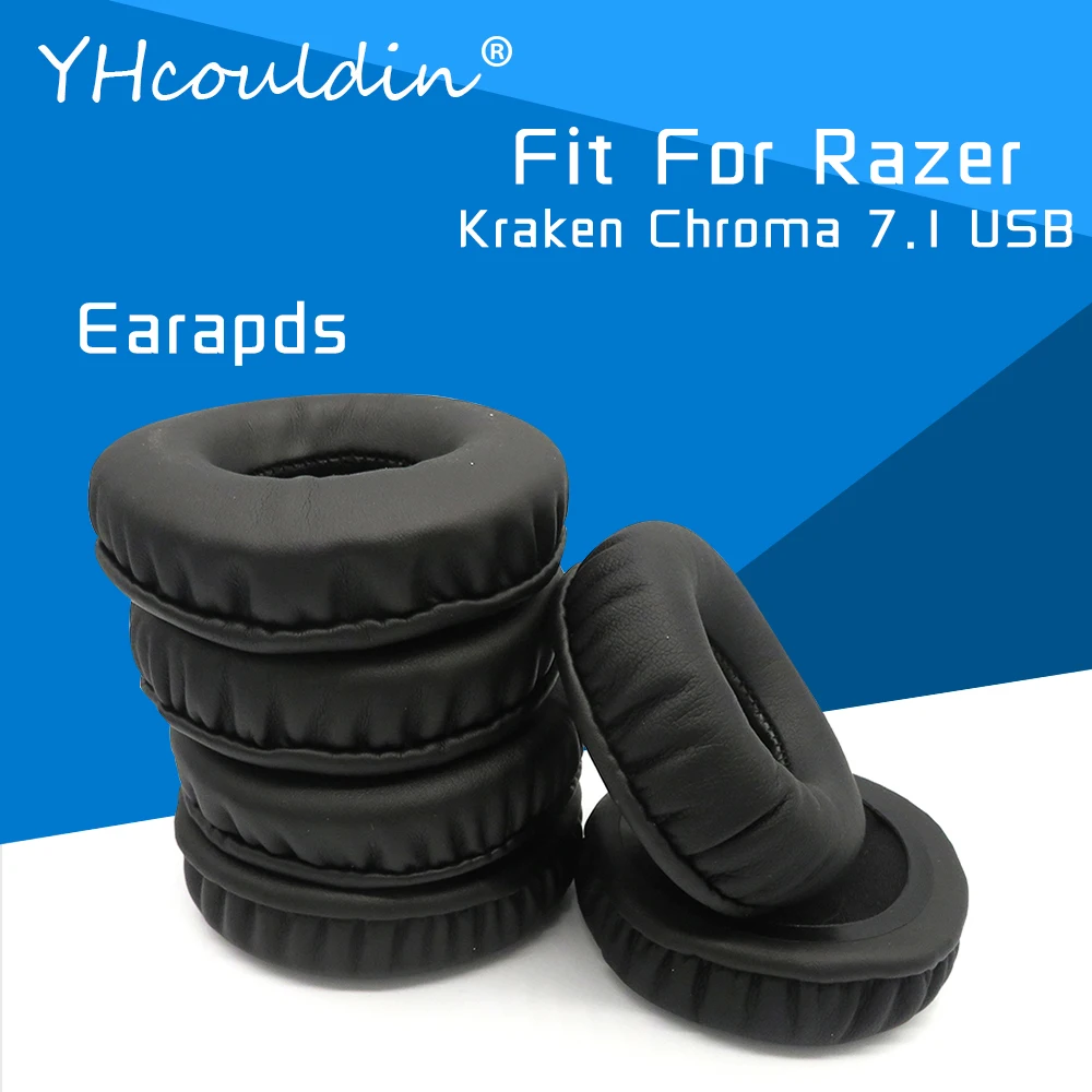 Razer Kraken Chroma 용 Earpads 7.1 USB 헤드폰 액세서리 교체 용 이어 쿠션 주름진 가죽 소재