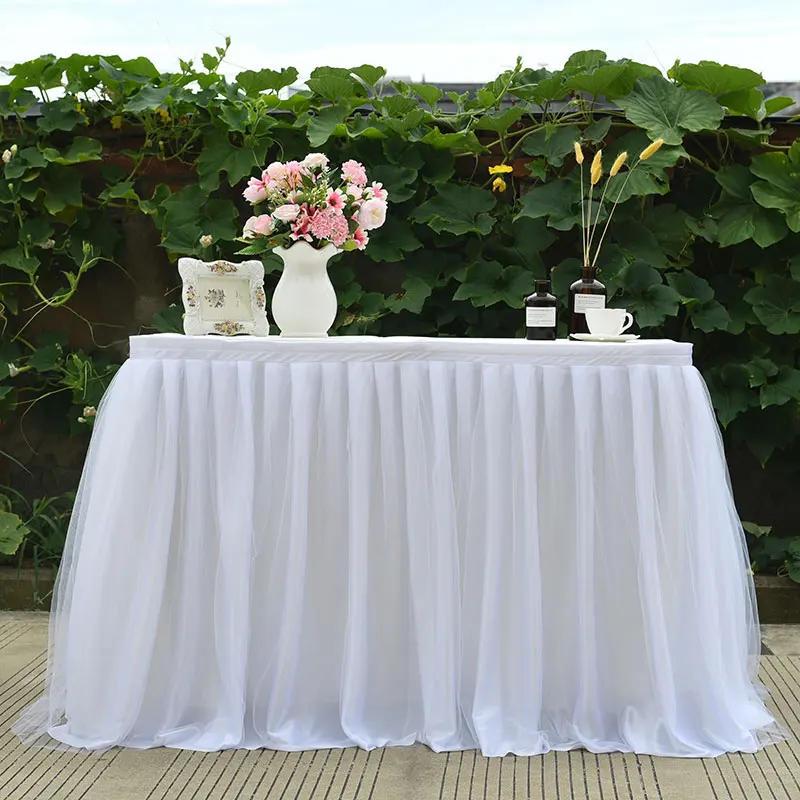 Однослойный марлевый стол, юбочный стол, фартук, свадебный реквизит, свадебный фон, МАНТИЯ вечерние, десертный стол, настольный, деко - Цвет: Белый