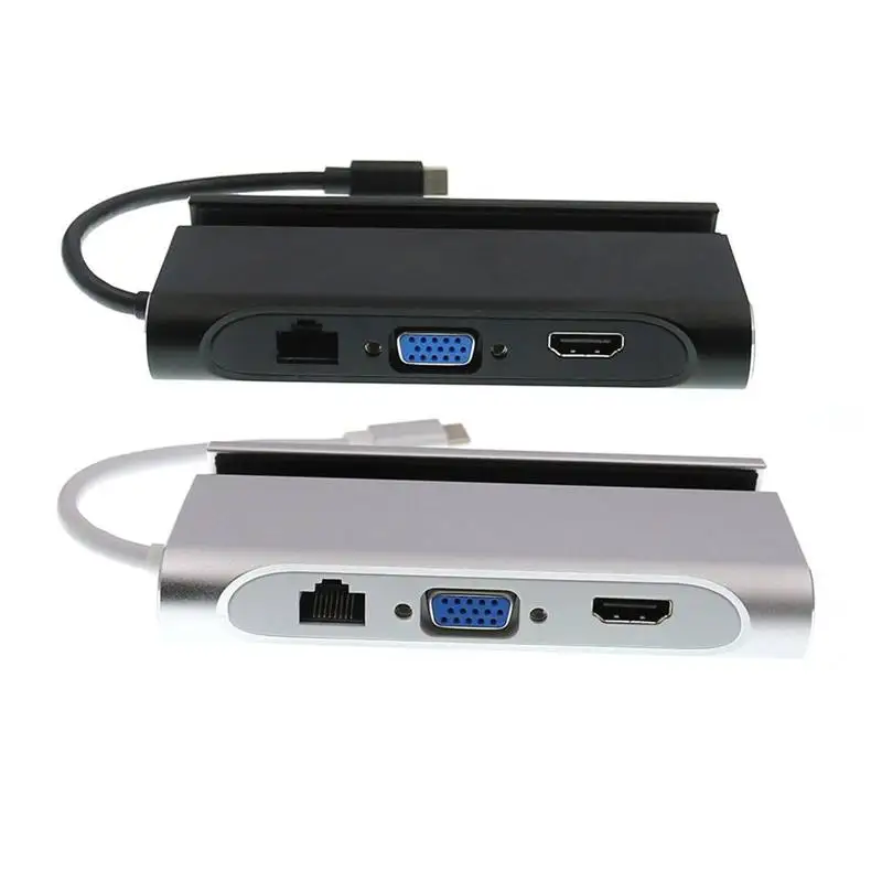 7в1 Usb C к 4K Hdmi Vga Rj45 Ethernet Usb 3,1 порт type C зарядный адаптер концентратор Черный