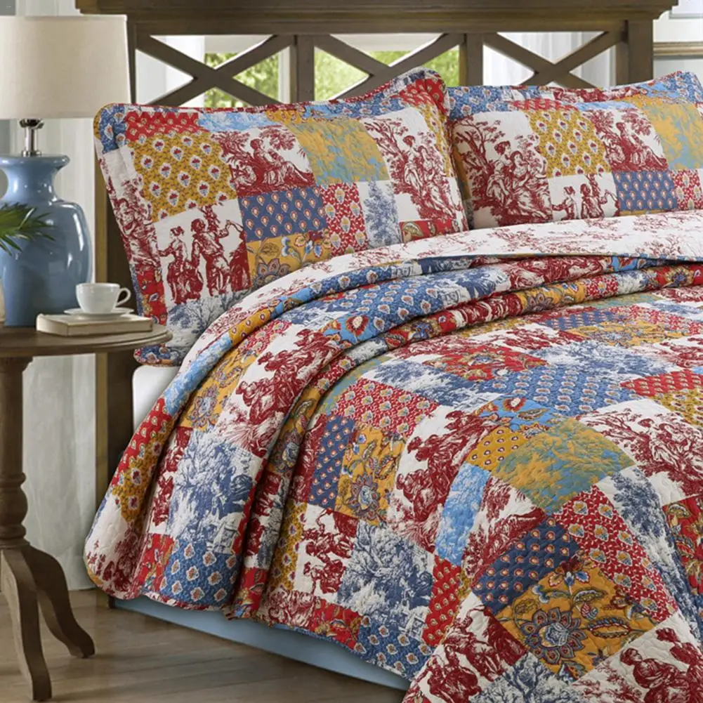 

Bohemian Style 3PCS Bedspread Quilt Sets Soft Cotton Coverlet Sofa Quilt Blanket Washable Pillow Case Home Hotel Beddings Set