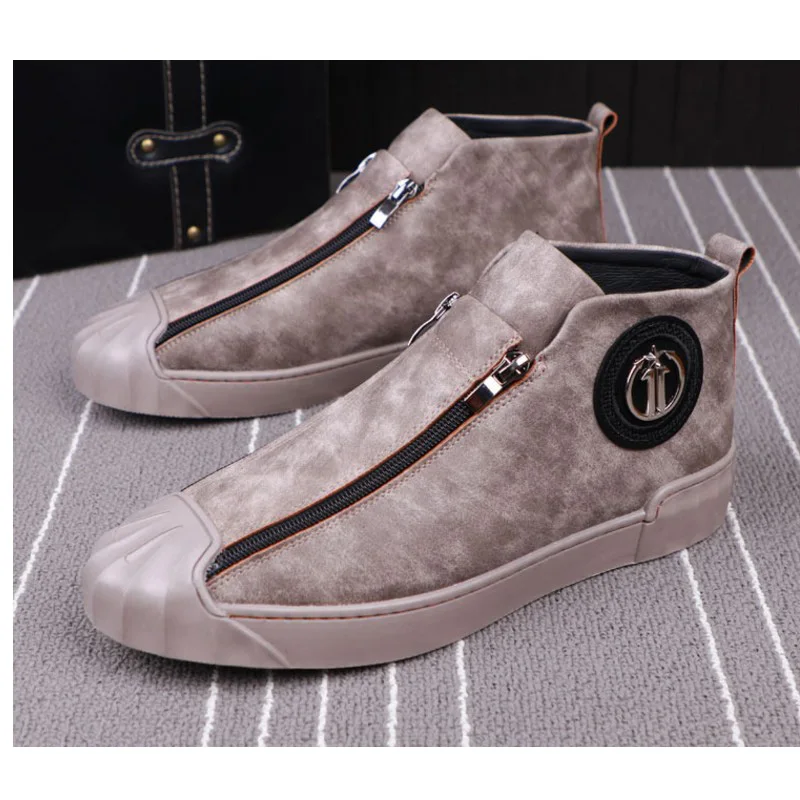 Wholesale Shell Cap Men Loafers Sheet Metal Gold Eagle Zip High Top Men Shoes Casual Leisure Hip Hop Flats Sneakers botas Hombre