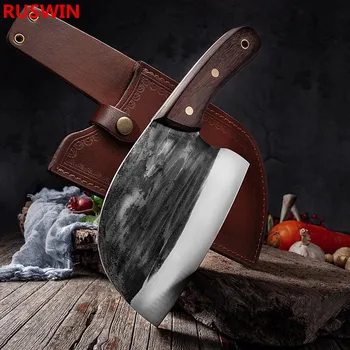 Couteau de boucher forgé, fait à la main, en acier plaqué à haute teneur en carbone, couteau de cuisine, couperet à fileter, couteau à trancher, couverture de couteau cadeau 1