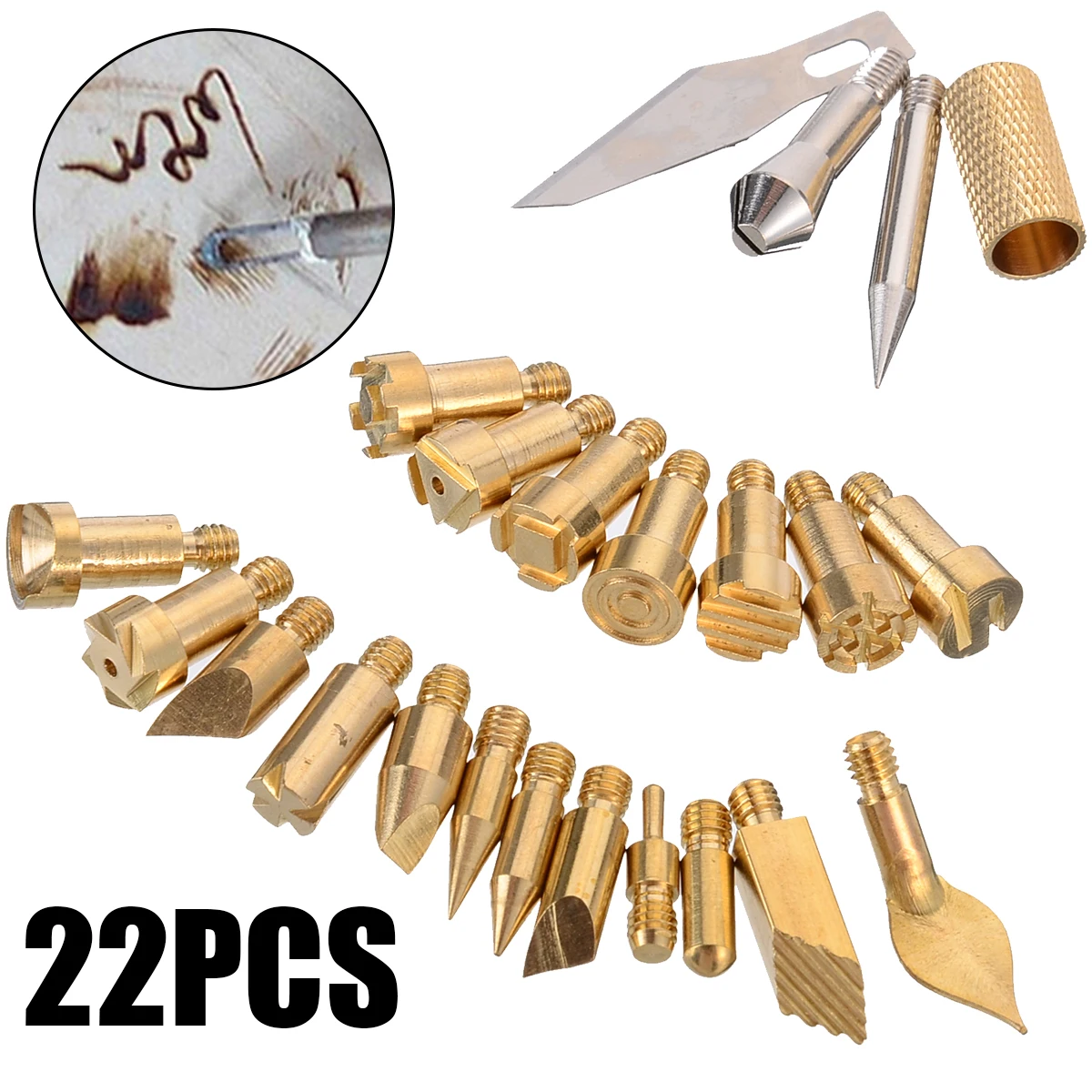 22 шт. дровяной набор инструментов Craft Set Iron Carving прибор для выжигания Art паяльная ручка латунные сварочные наконечники для тиснения дерева