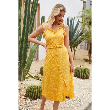 

Europe and America WOMEN'S Dress 2020 Summer New Style Camisole Sleeveless Polka Dot Holiday Casual Dress