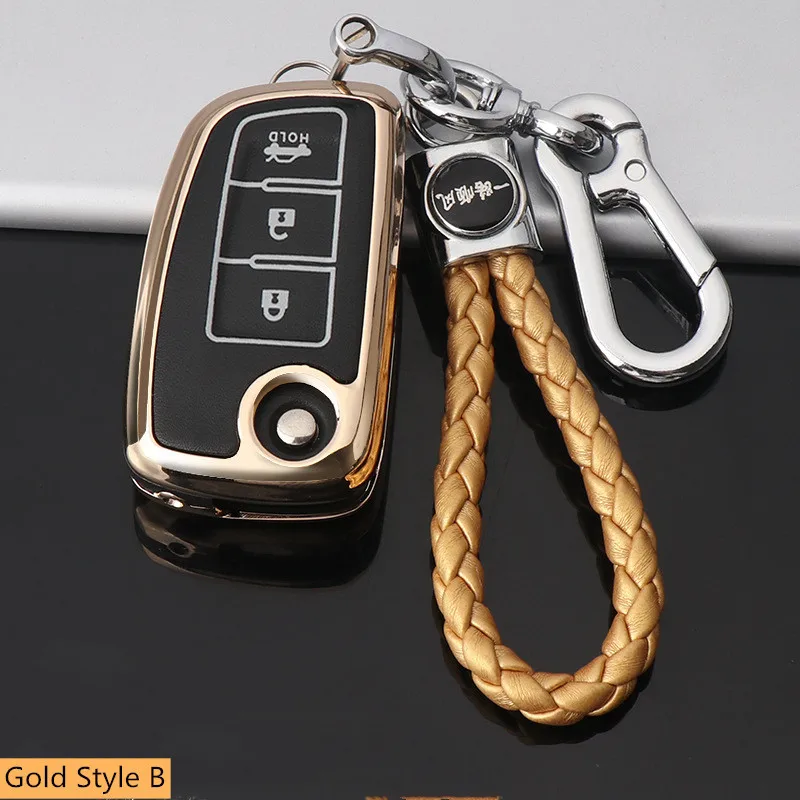 Gold Style B Все включено, светящийся чехол для ключа автомобиля, защитный чехол для ключей из цинкового сплава, аксессуары для салона автомобиля, 4 стиля, 3 цвета - Название цвета: Gold Style B