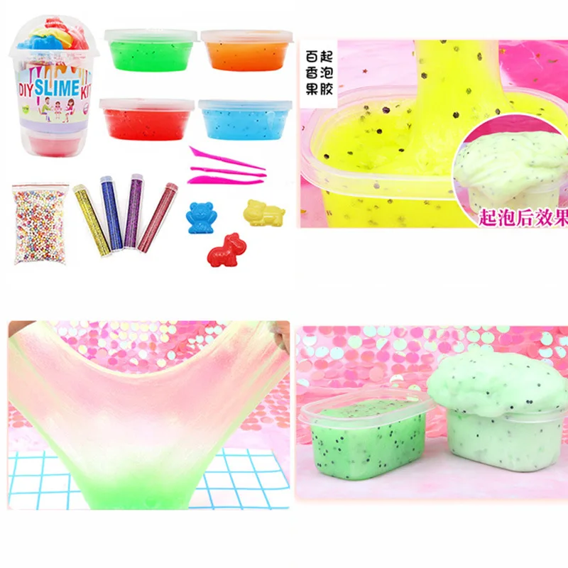 4-color 2 24 цвета DIY Slime набор поставки прозрачный кристалл Slime Набор для изготовления Slime пенопластовые бусины блеск фруктовые ломтики бусины в комплекте - Цвет: 4-color 2