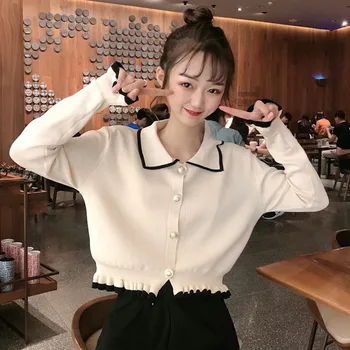 

Women Sweater Elegant Turn Down Collar Button Pullover Female Korean New Fashion Ladies Tops Jumpers Autumn Winter Clothes new