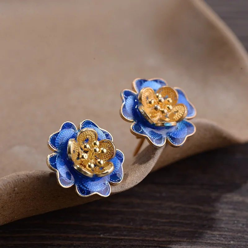 FNJ Shaolan Flower Earrings 925 Silver Original Pure S925 Sterling Silver Stud Earring for Women Jewelry Good Luck