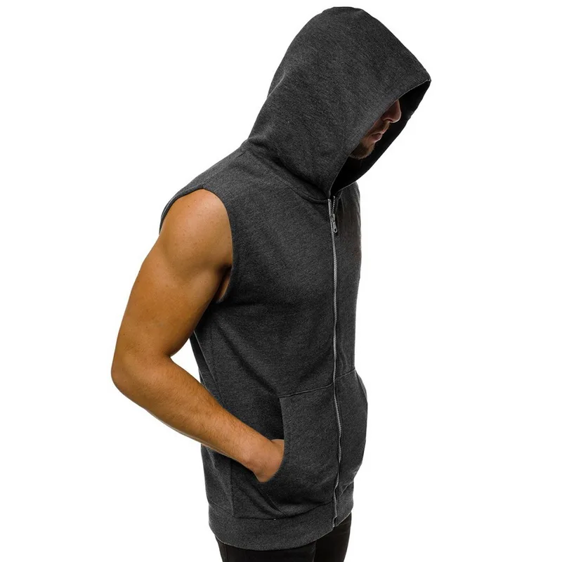 Black Friday Men Fitness Hoodies Tank Tops Sleeveless Tee Shirt Male Workout Zipper Pockets Hooded Vest Waistcoat Solid Undershirt Sportswear