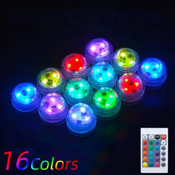 원격 제어 수중 조명 tealight 수중 램프, IP68 방수, 웨딩 꽃병, 수영장 수족관 장식, 24 키