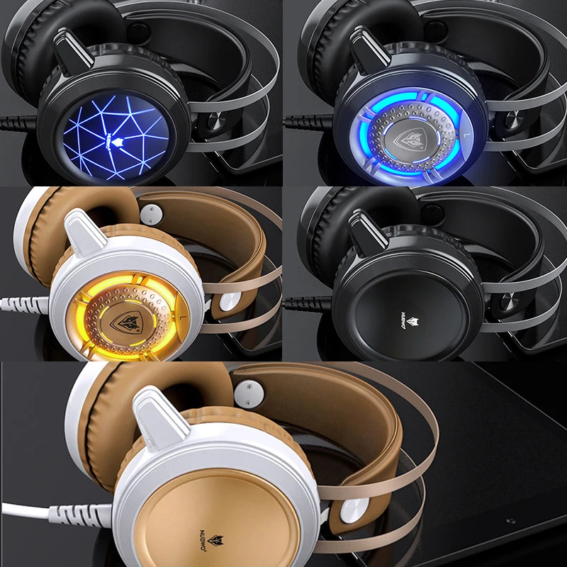 N1 3.5mm USB Stereo wired gaming headphones game headset over ear RGB with mic Voice control for laptop computer gamer PUBG