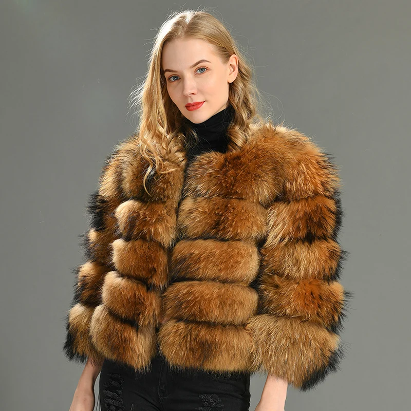 

2020 Fashion Raccoon Fur Coat Women Winter Overcoats Luxury High Quality Genuine Full Pelt Natural Raccoon Dog Fur Jacket