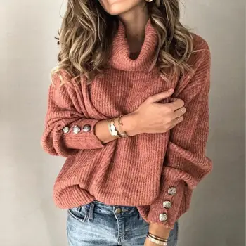 

2019 Plus Size Sweaters Women Fashion Turtleneck Warm Knitted Sweater Winter Autumn Long Sleeve Rivet Pullover Sexy Tops Jumper