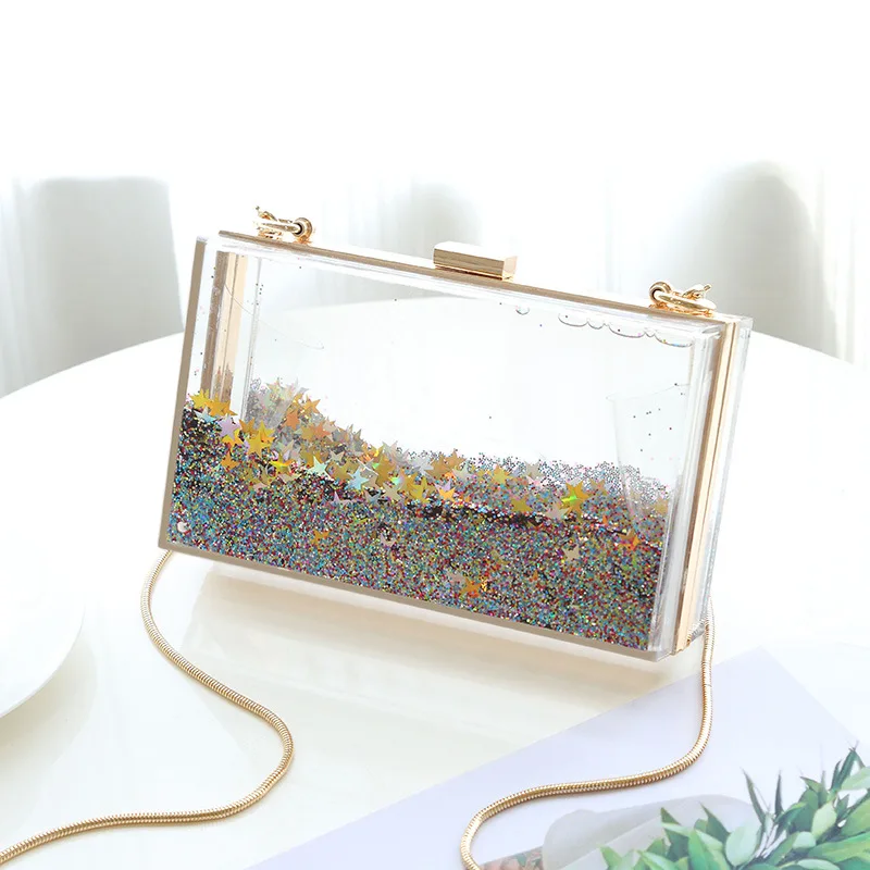 

2020 New Style Acrylic Shimmering Powder Bag Transparent Bag Women's Square Sling Bag Shoulder Diagonal Chain Box Bag