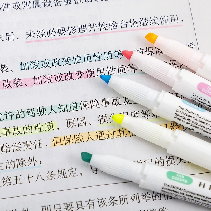 Pastel Color Highlighters Set Double Head Highlighter Marker Pens Fluorescent Art Markers School Stationery 5pcs/Set