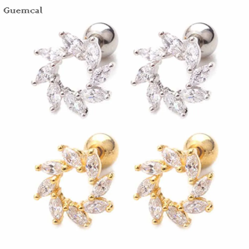 

Guemcal 2pcs Explosion Style Creative Stainless Steel Flower Earrings Body Piercing Jewelry