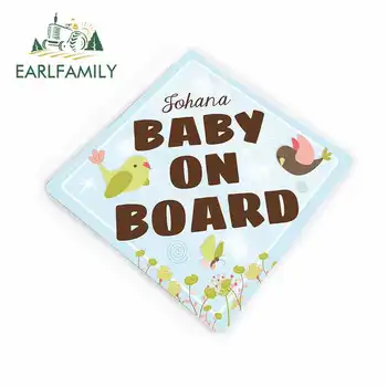 

EARLFAMILY 13cm x 12cm Car Stickers Personalized Baby on Board Blue With Birds Car Windscreen Sticker Graphic