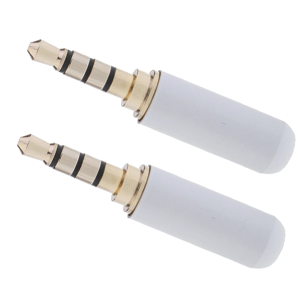 2Pack 3.5mm 4 Pole TRRS Male Plug headphone Jack Cable Connector, White Wire Connector Heaphone Plug Earphone Jack