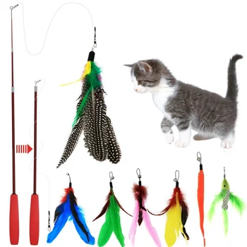 

Pet Cat Toy Wire Feather Rod Durable Steel Wand Catcher Extendable Teaser Stick Cat Interactive toys