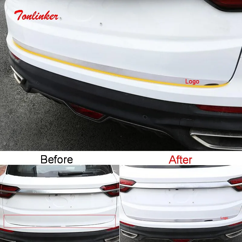 

Tonlinker Exterior Car Trunk Door Cover sticker For Geely SX11 Coolray 2018-20 Car styling 1 Pcs Stainless steel Cover Sticker