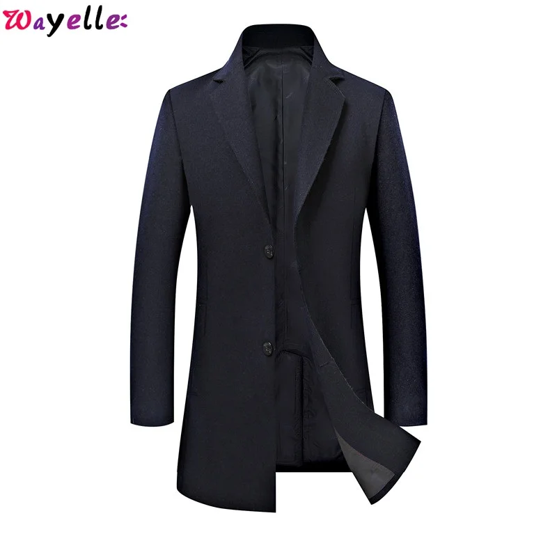 

2019 Male Warm Coats Overcoats Camel Business Hot Jacket High Quality Wool Thicked Trench Men Slim Stand Collar Gentleman Coat