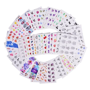 

50/18 Sheets Nail Art Water Transfer Stickers Mixed Decals Cartoon Flower Pattern Nail Tips Decals Manicure Nail Tattoos LAM50-1