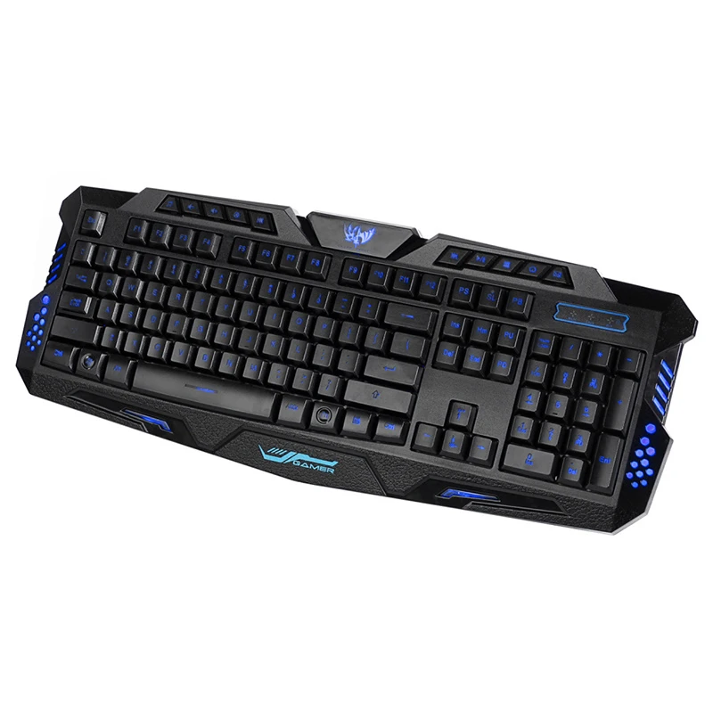  Russian + English Version Gaming Keyboard Gamer 3color Switchable Backlights LED USB Wired Game for