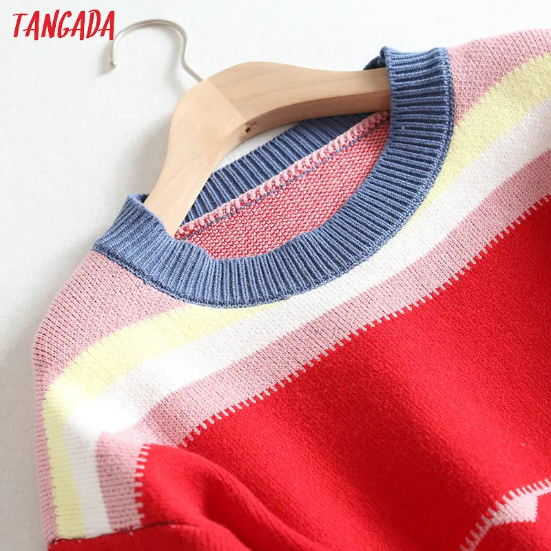 Tangada женский джемпер в полоску с милым сердцем, свитер, осенне-зимний модный вязаный пуловер с длинным рукавом, топ, BC65