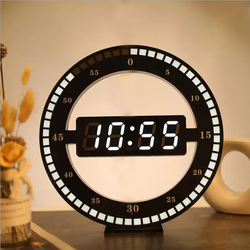 3D LED Digital Wall Clock Electronic Night Glow Round Wall Clocks