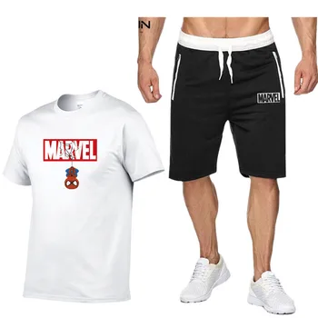 

t-shirt Superman/spider man/ men fitness shirts men t shirts + Shorts Suit Sportswear Set Mens Short Sets Male Tracksuit