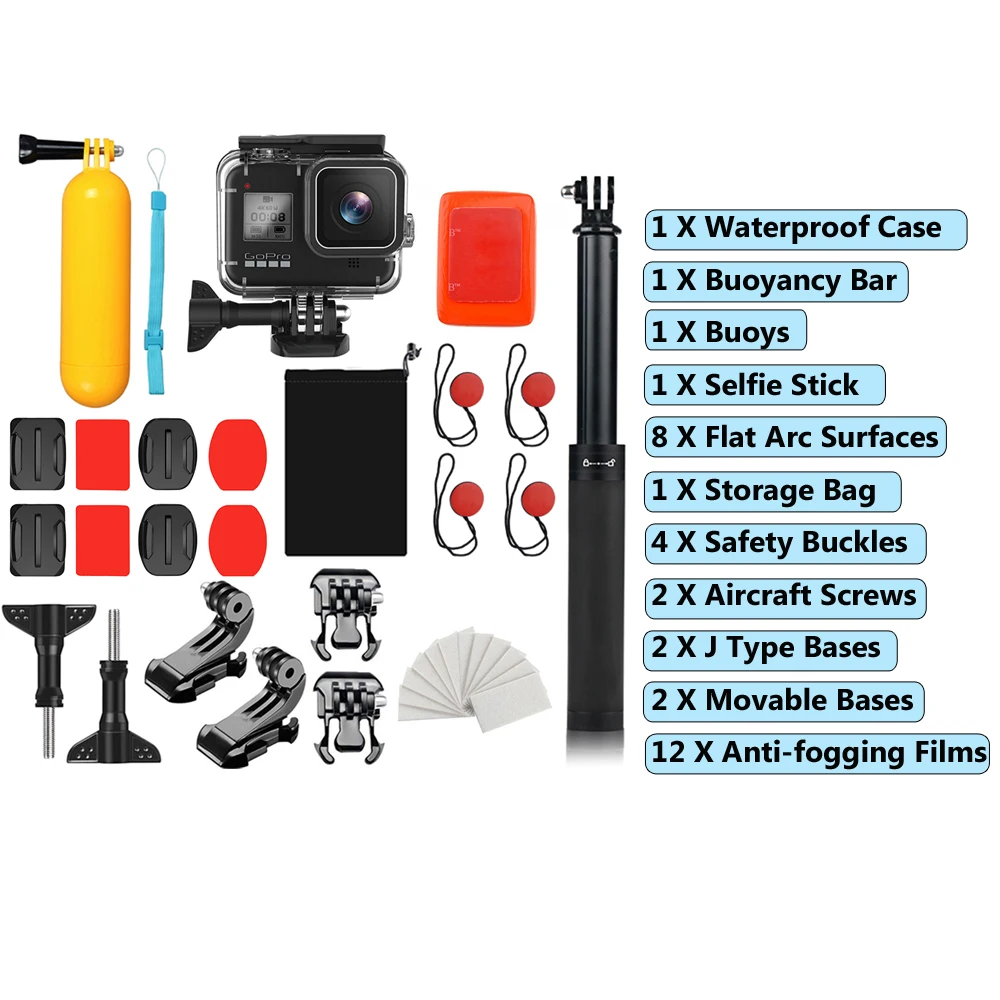 60 м подводный водонепроницаемый чехол для GoPro Hero 8 защитный чехол Корпус черный объектив камеры фильтры 60 м Дайвинг Плавательный набор - Цвет: Bundle 5