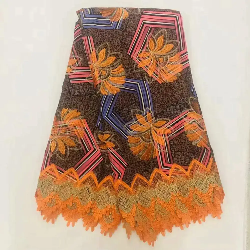 Высокое качество хлопок французский шнур кружева ткани вышивка цветочный узор Африканский воск батик ткань для красивой одежды! O-4600