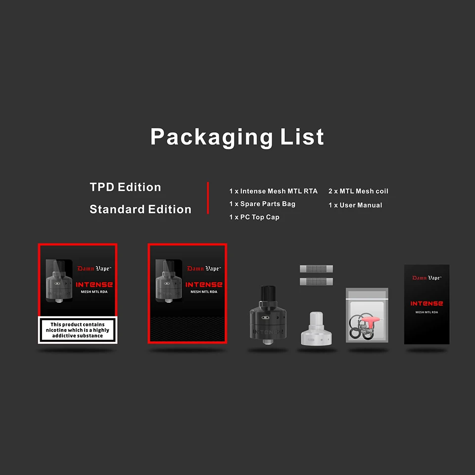 Резервуар для вейпа thren Vape Intense Mesh MTL RDA 24 мм 2 мл распылитель 510 POM капельный