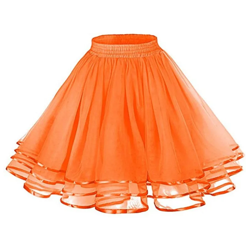 Sweet Princess Short Skirt Petticoat Lady Ribbon Orange Tulle Fluffy Rockabilly Underskirt Yellow Red Festival Party Skirts