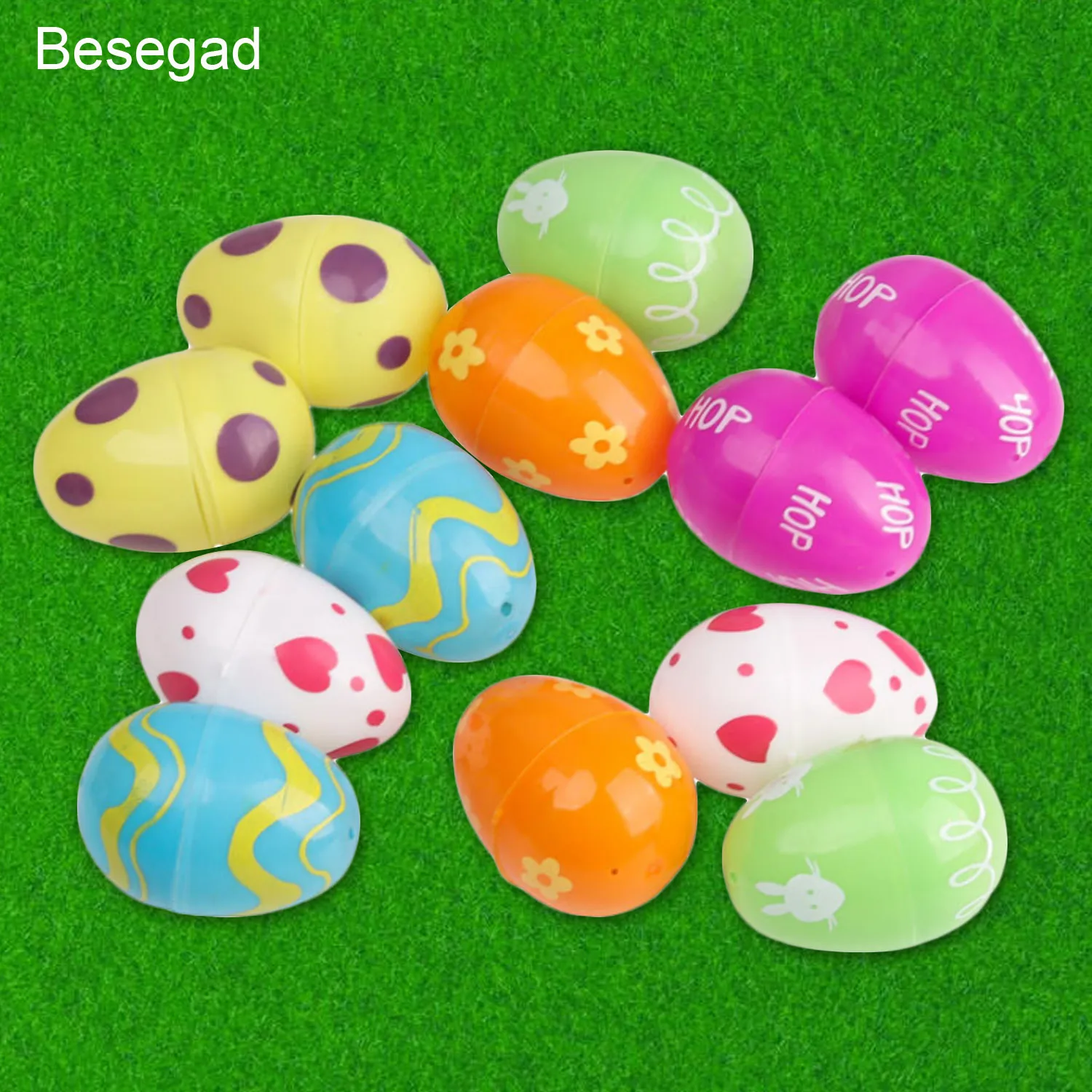 Besegad 12 шт. DIY милые пластиковые пустые печатные яркие пасхальные яйца для пасхальных вечерние сувениры для украшения дома детские подарки