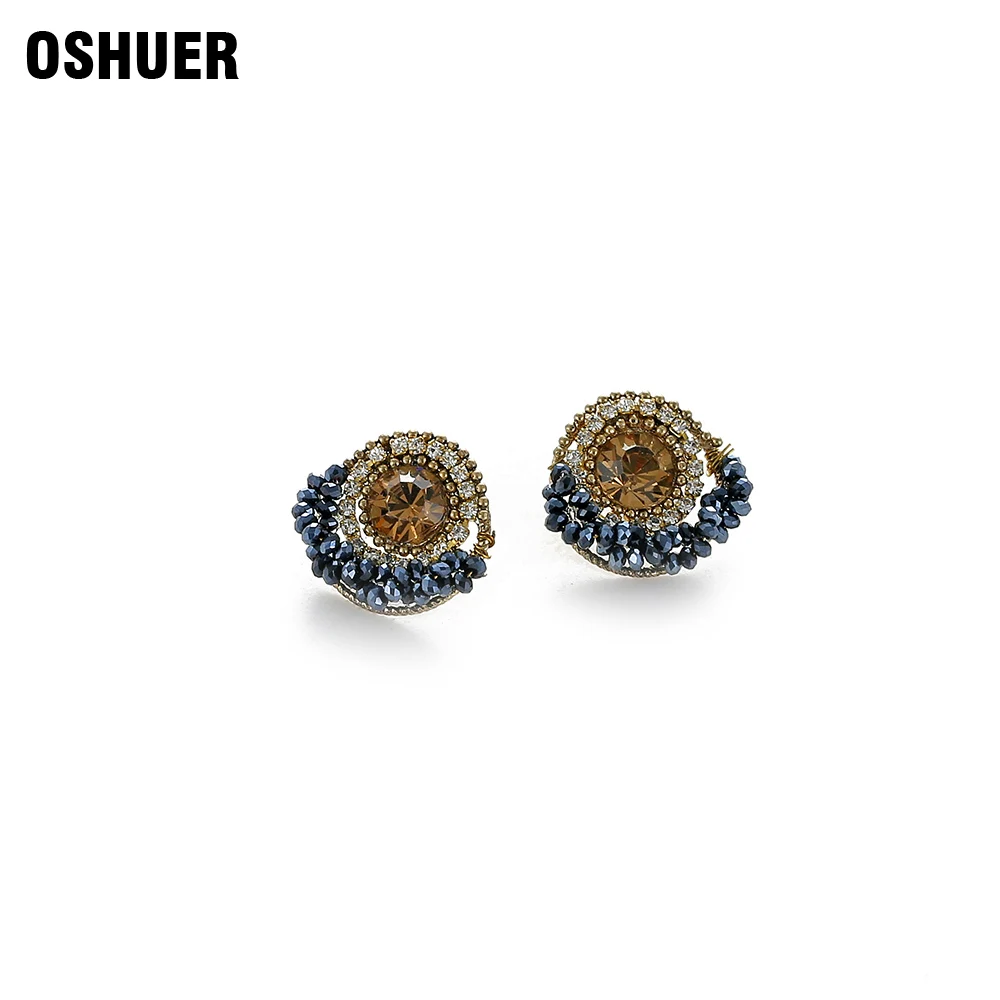 Модные круглые серьги-гвоздики Oshuer с кристаллами для женщин модные