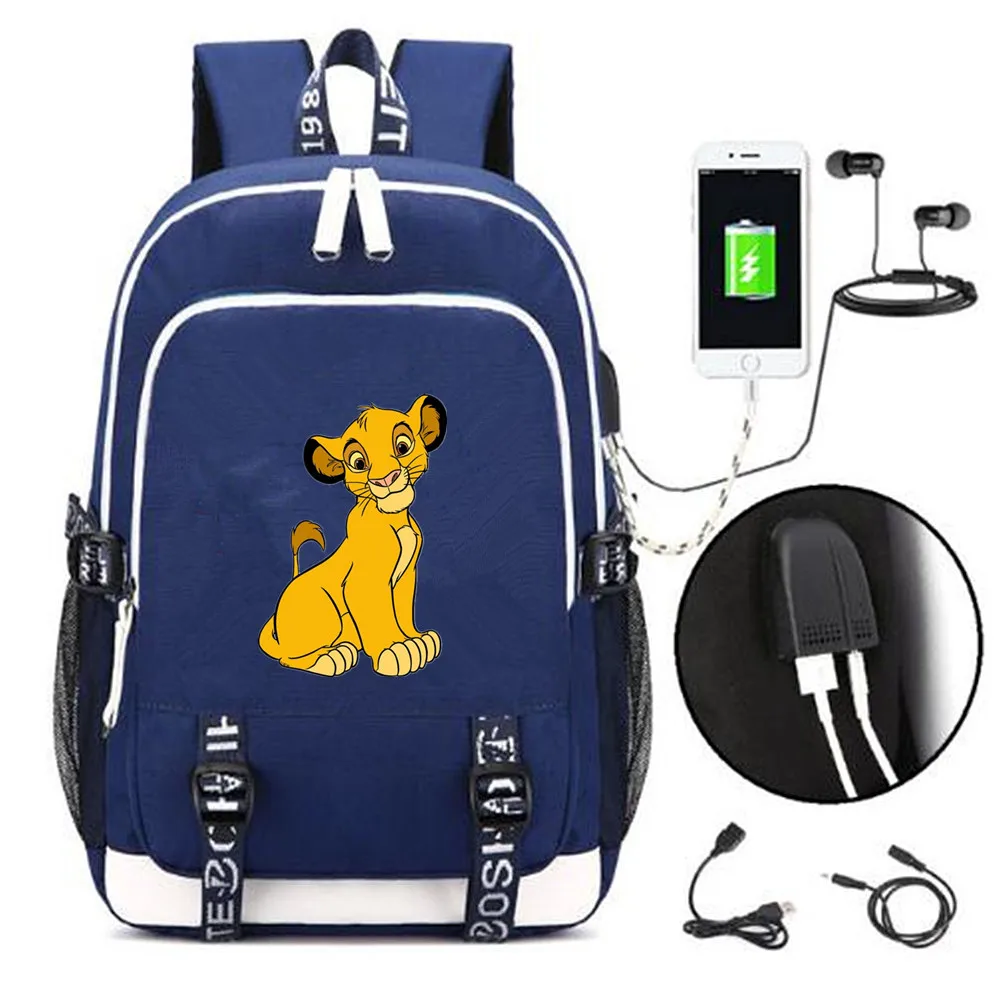 Детская школьная сумка лев Король Simba usb рюкзаки с зарядным устройством для мужчин wo мужской Музыкальный Рюкзак Сумка через плечо дорожная сумка для ноутбука