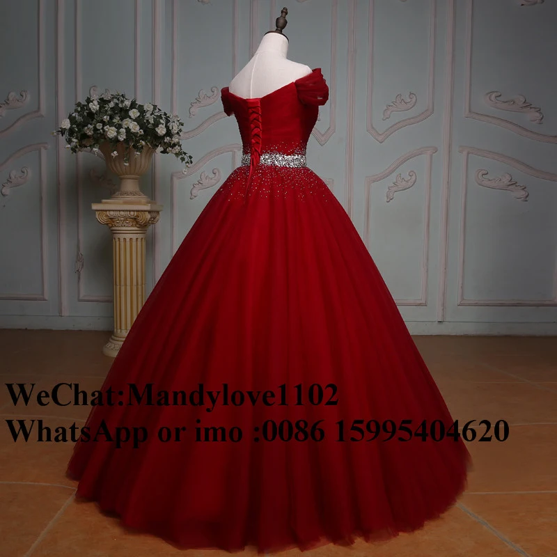 Puffy Ball Gown Quinceanera Dresses Beaded Crystals Sweet 16 Years Birthday Party Gowns Red Vestido De 15 Anos Hot Sale