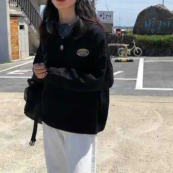 

3 Colors 2020 autumn and winter korean style letter Turn down Collar Pullovers Sweaters Knitted Sweater womens