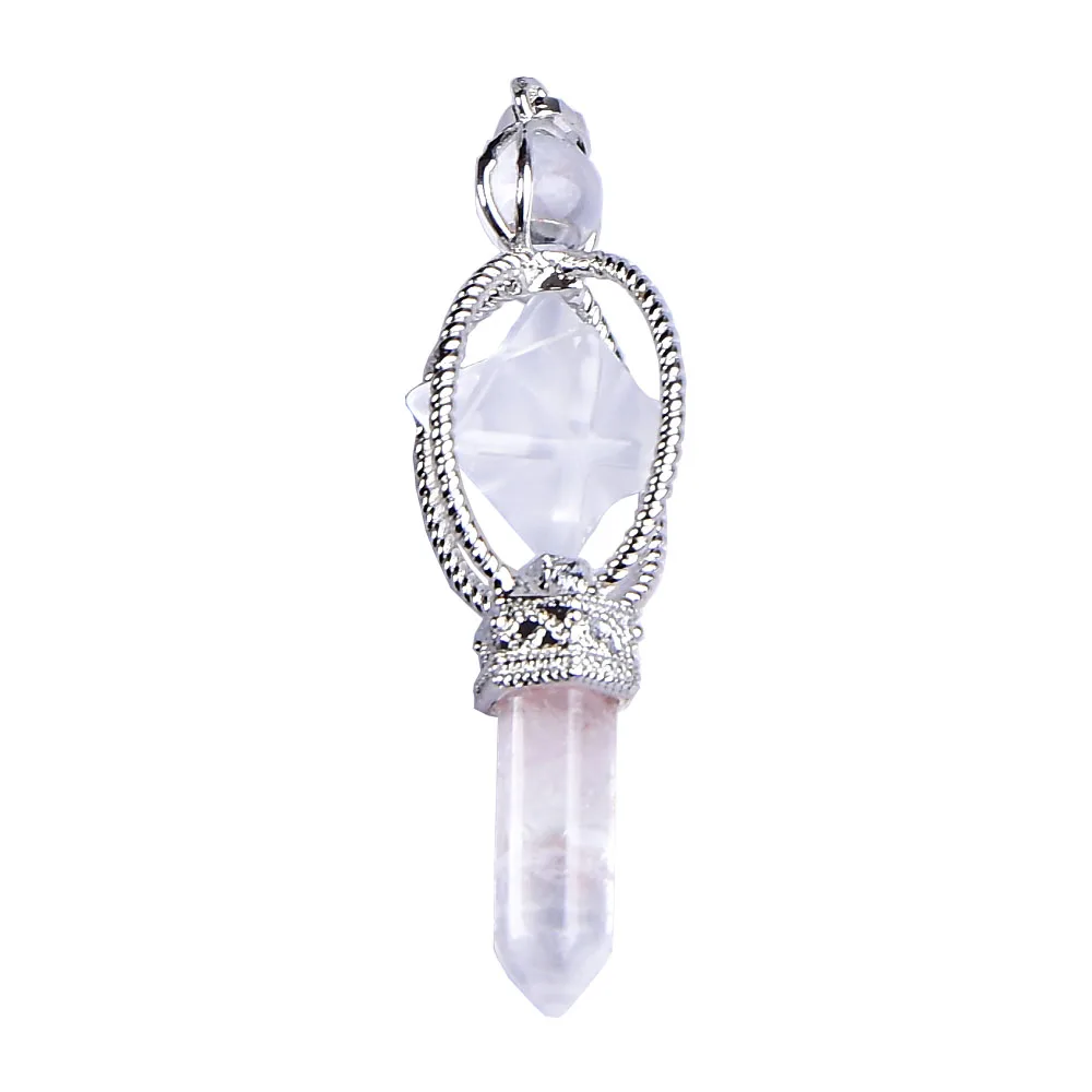 Натуральный кристалл Merkaba маятник модный розовый кварц Лазурит кулон кристалл палочка красочные цепи Wicca для мужчин женщин ювелирные изделия подарок - Цвет: Rock Crystal Quartz