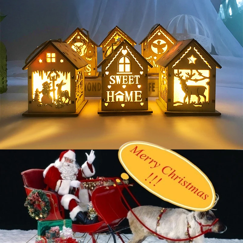 3 Styles Christmas Wooden House Led Light Chalet Glittery Christmas Tree Hanging Ornaments Home Party Decorations Night Lights Aliexpress