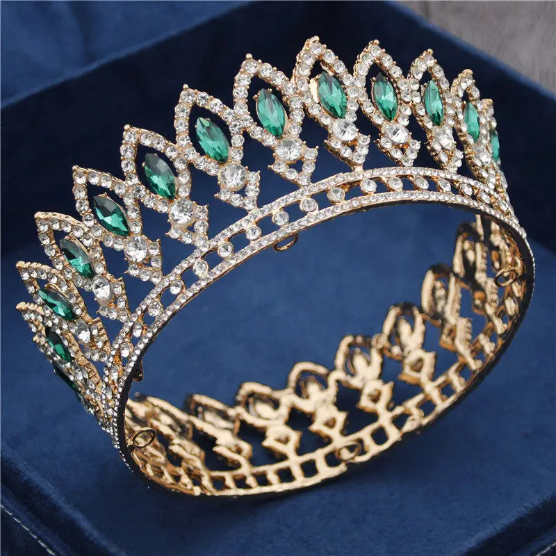 Gold Green Винтажная Хрустальная свадебная тиара Хрустальная свадебная диадема для королевы тиары невесты головной убор украшения для волос круг украшения - Окраска металла: Gold Green