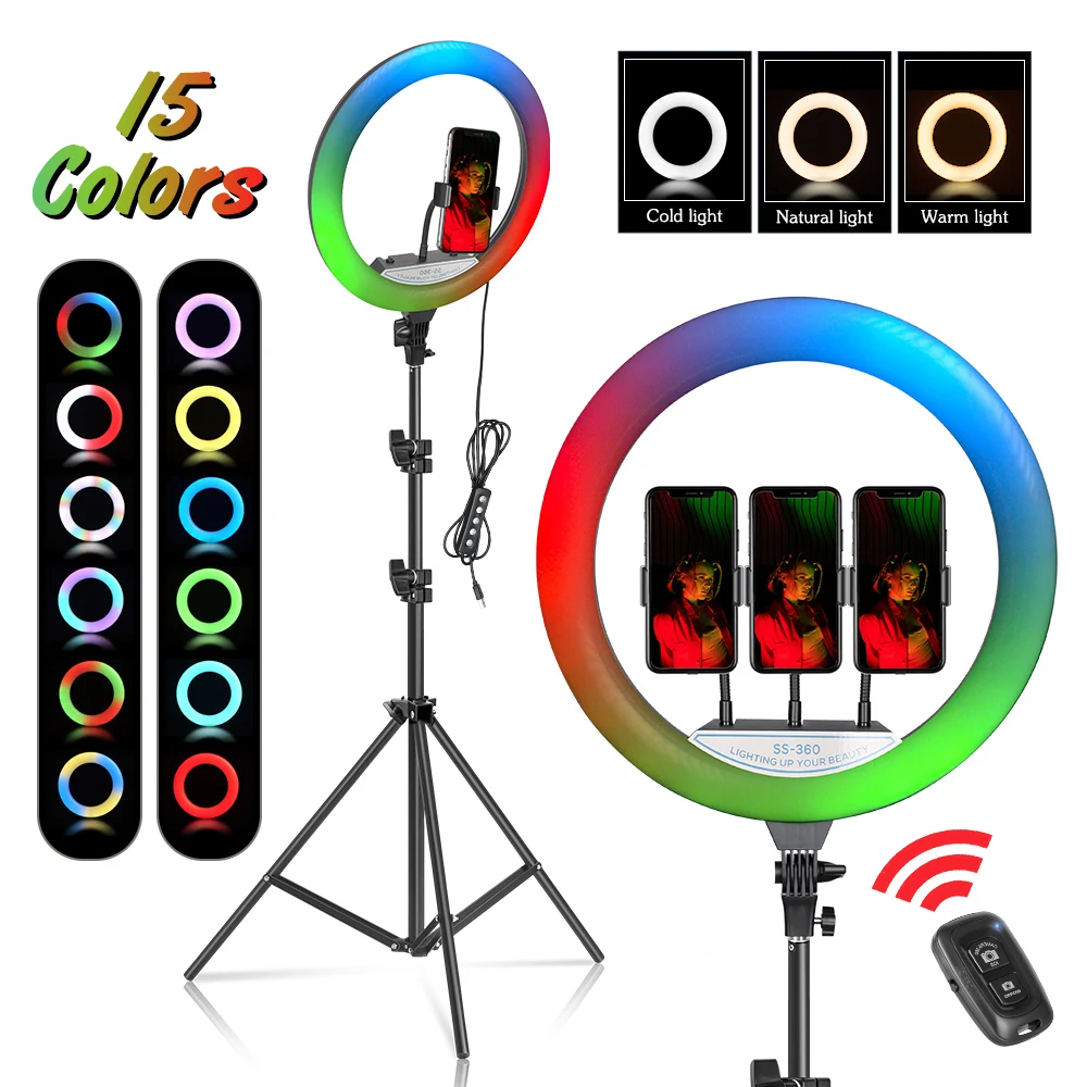 

SH 14Inch 35.6cm LED Lamp REB Ring Light With Tripod Stand Bluetooth Selfie Dimmable Photography Light For Photo Studio Youtube