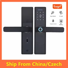 Serrure de porte intelligente Tuya APP, déverrouillage à distance par empreinte digitale, WiFi, électronique pour porte de Garage en fer et bois