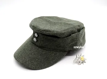 Ii wojna światowa niemiecka WH Elite EM M43 Panzer wełniana czapka czapka zielona + odznaka górska EM Edelweiss tanie i dobre opinie szwykw CN (pochodzenie)