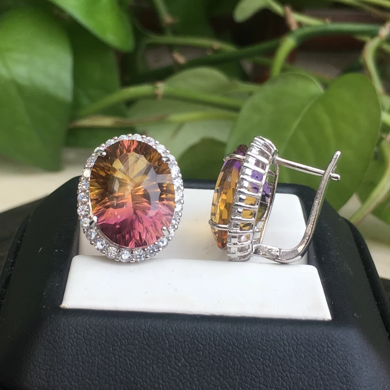 Ametrine quartz CSJ большая каменная Аметрин кварцевая серьга из стерлингового серебра 925 пробы, вогнутая огранка Oval12* 16 м, хорошее ювелирное изделие, женские свадебные вечерние украшения, подарок - Цвет камня: Ametrine quartz
